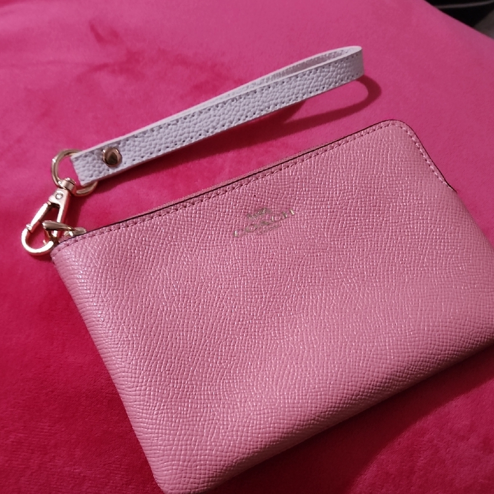 Coach Pink Leather Wristlet with Unbranded White Strap